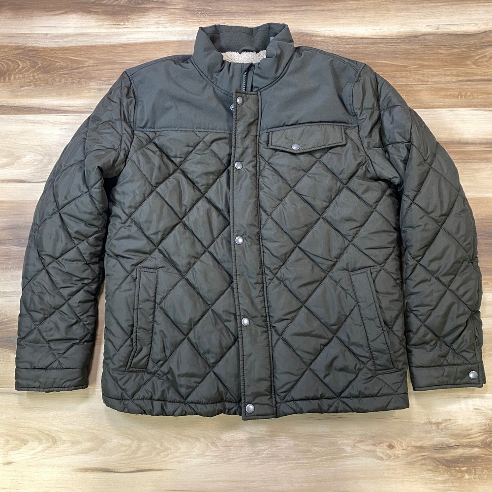 Cole Haan Quilted Jacket Men Medium Heritage Sherpa Lined Field Coat Olive Green